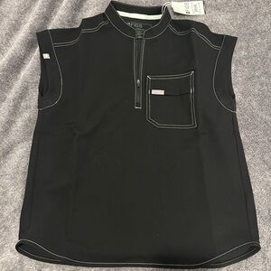 Figs Mary Zip Front Scrub Top - Black